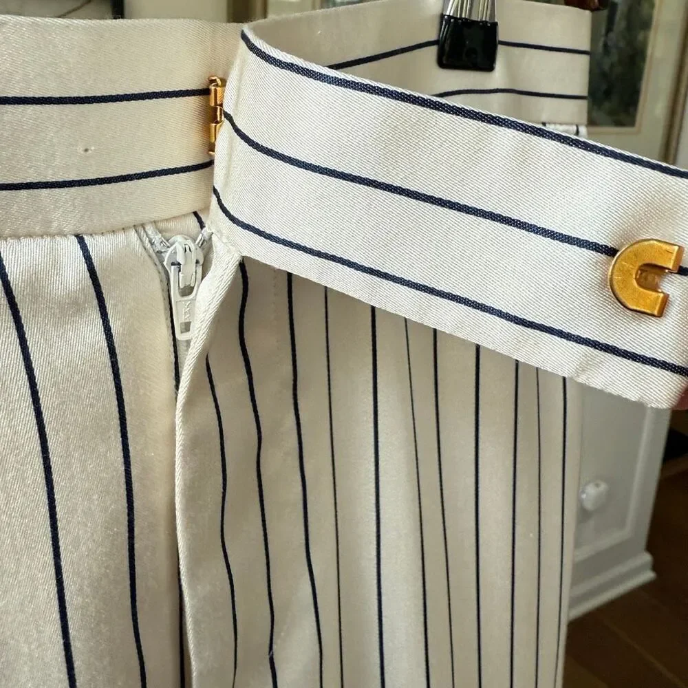 Vintage Ralph Lauren Black Label 100% Silk Stripe Ankle Trousers Pants 6